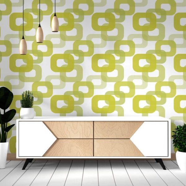 Lime green 70s wallpaper pattern