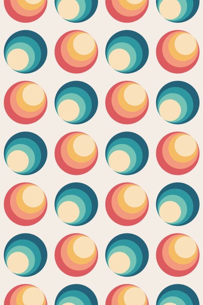 Pattern repeat of 70s retro circle removable wallpaper design
