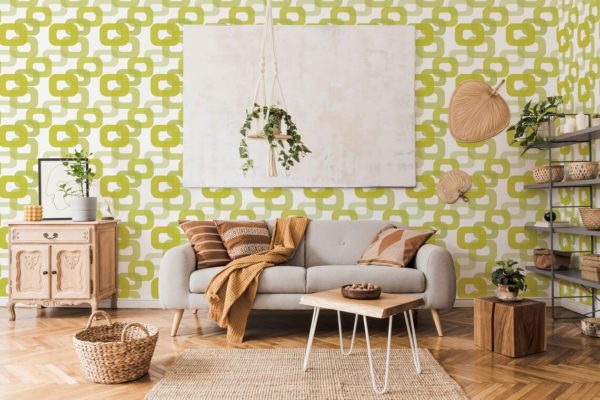 Lime green wallpaper in room