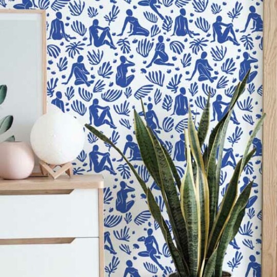 Blue and white Matisse Wallpaper Design