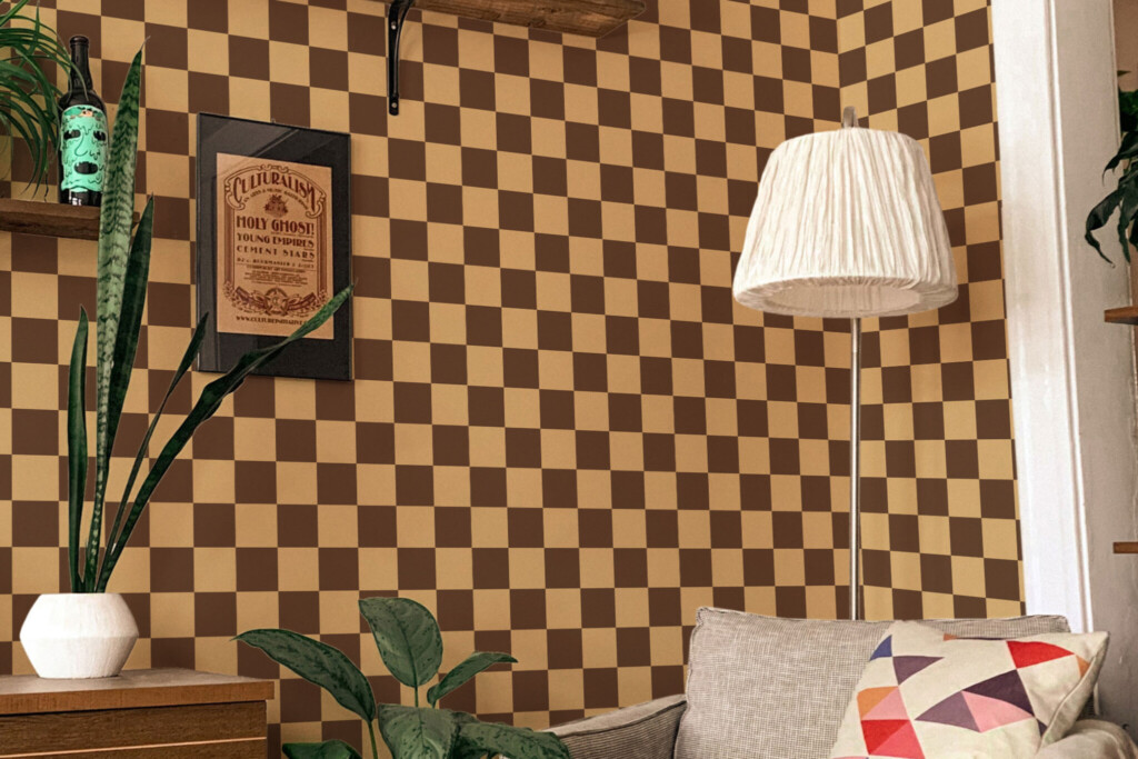 Embrace Honey-Yellow and Chocolate Hues Retro Salon Wallpaper