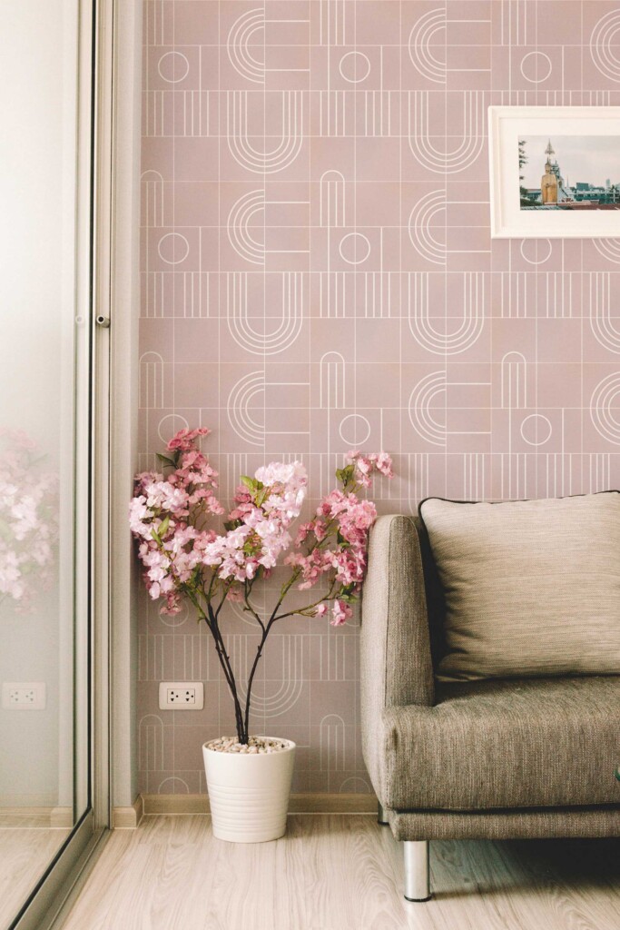 Removable wallpaper in pink retro tile style by Fancy Walls perfect for playful accent walls or bold interiors