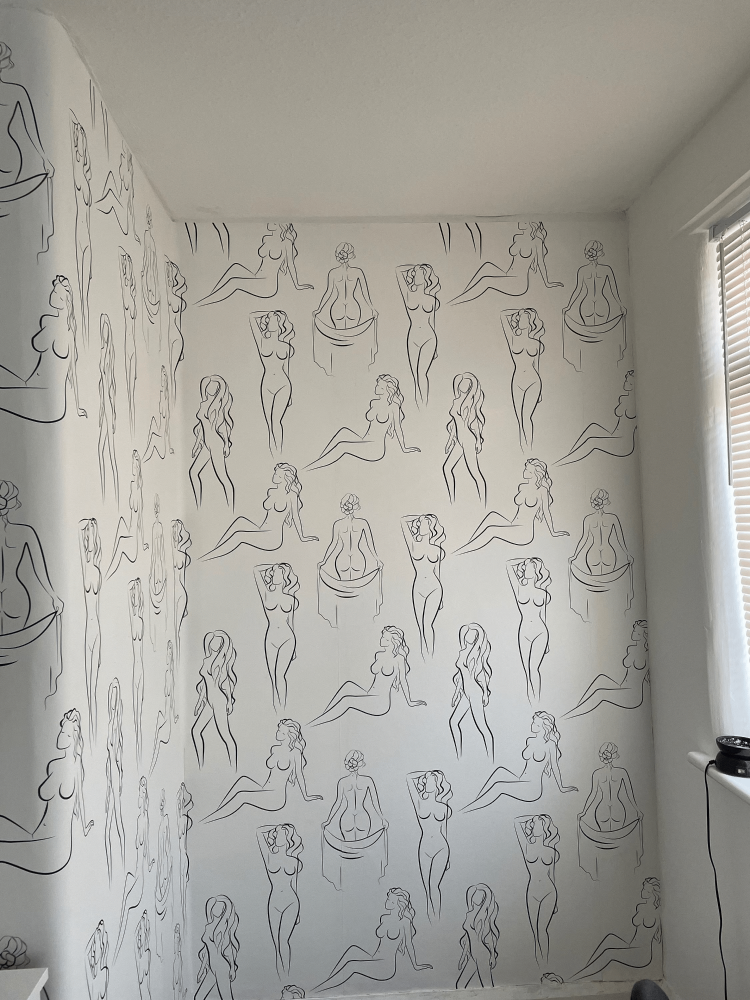 Female line art body peel and stick wallpaper installed in bathroom - review picture submitted by Jurgis