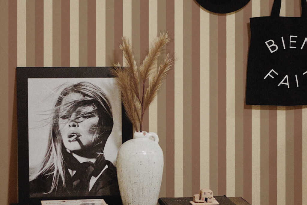 How to Incorporate Mocha Mousse Into Your Interior Décor. Striped mocha mousse wallpapers in modern interior