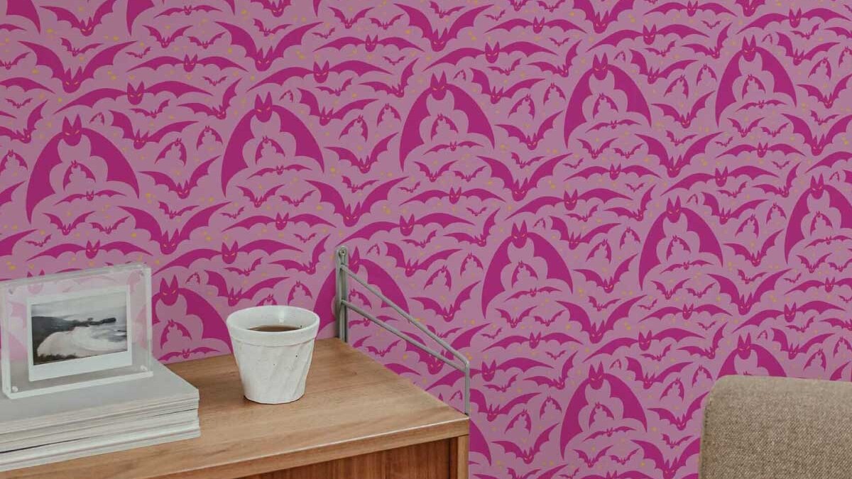 Pink-Halloween-Bats-peel-and-stick-wallpaper-by-Fancy-Walls