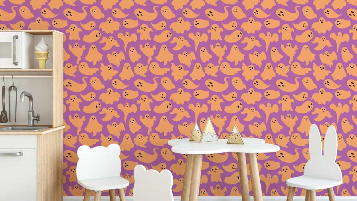 Pink-Vibrant-Halloween-Phantoms-peel-&-stick-wallpaper-artistry-from-Fancy-Walls