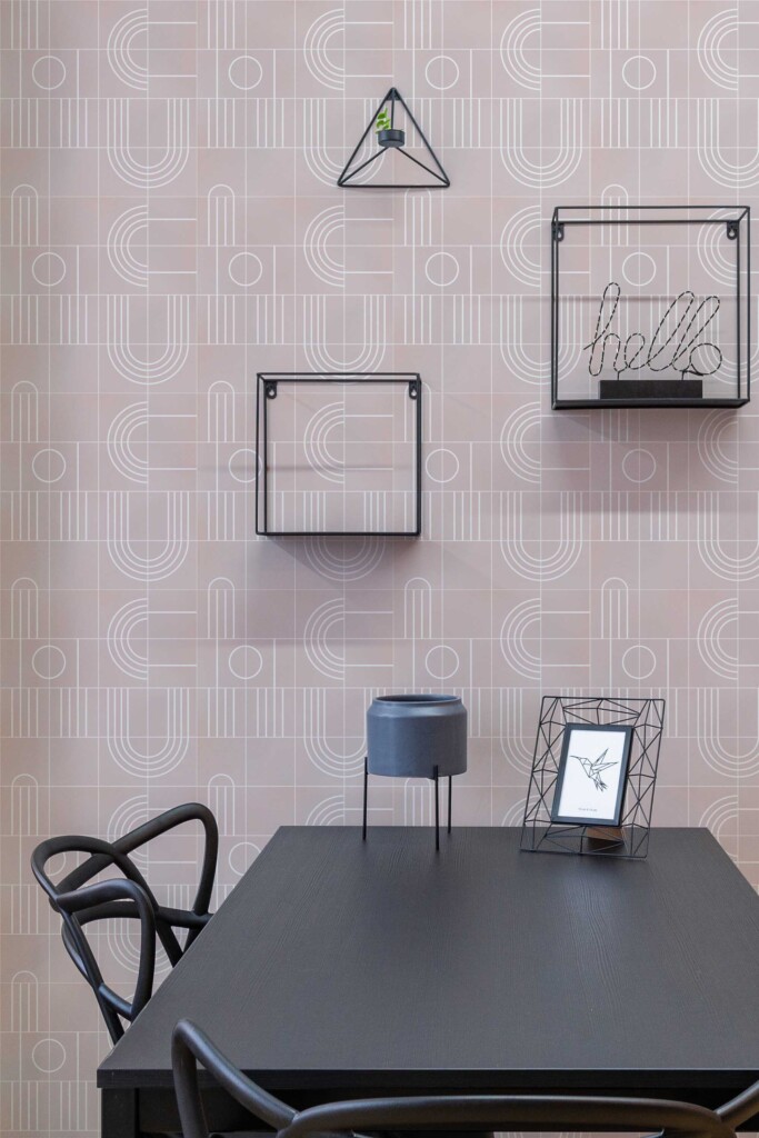 Fancy Walls self-adhesive wallpaper with retro pink tile pattern and clean white lines for stylish room updates