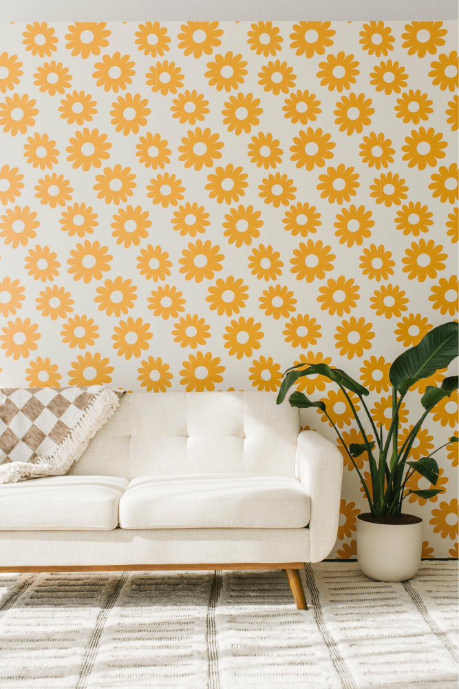 Retro floral peel and stick wallpaper installed in guest room - review picture submitted by Jurgis