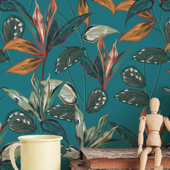 Teal floral Wallpaper Design on peel and stick wallpaper