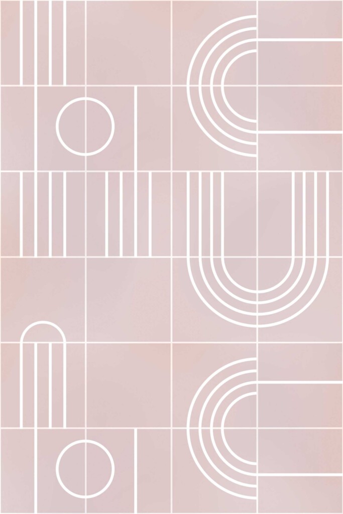 Traditional wallpaper design by Fancy Walls featuring classic pink tiles with crisp white line accents