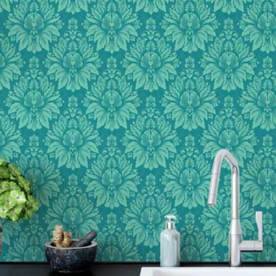 Turquoise damask Wallpaper Design