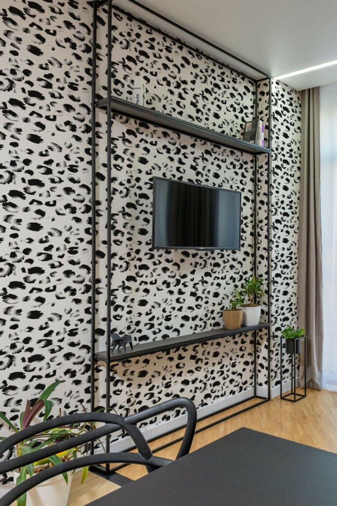 Industrial style living room decorated with Abstract Animal print peel and stick wallpaper