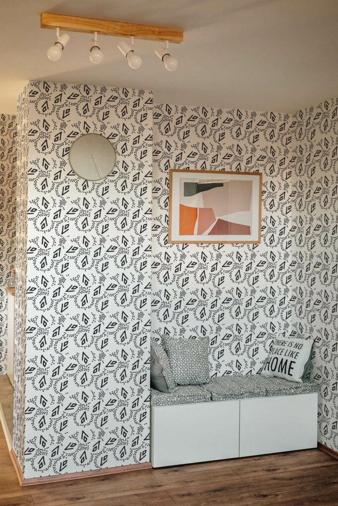 Scandinavian style entryway decorated with Abstract Black and white peel and stick wallpaper