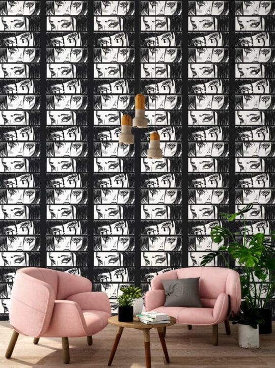 abstract black and white traditional wallpaper