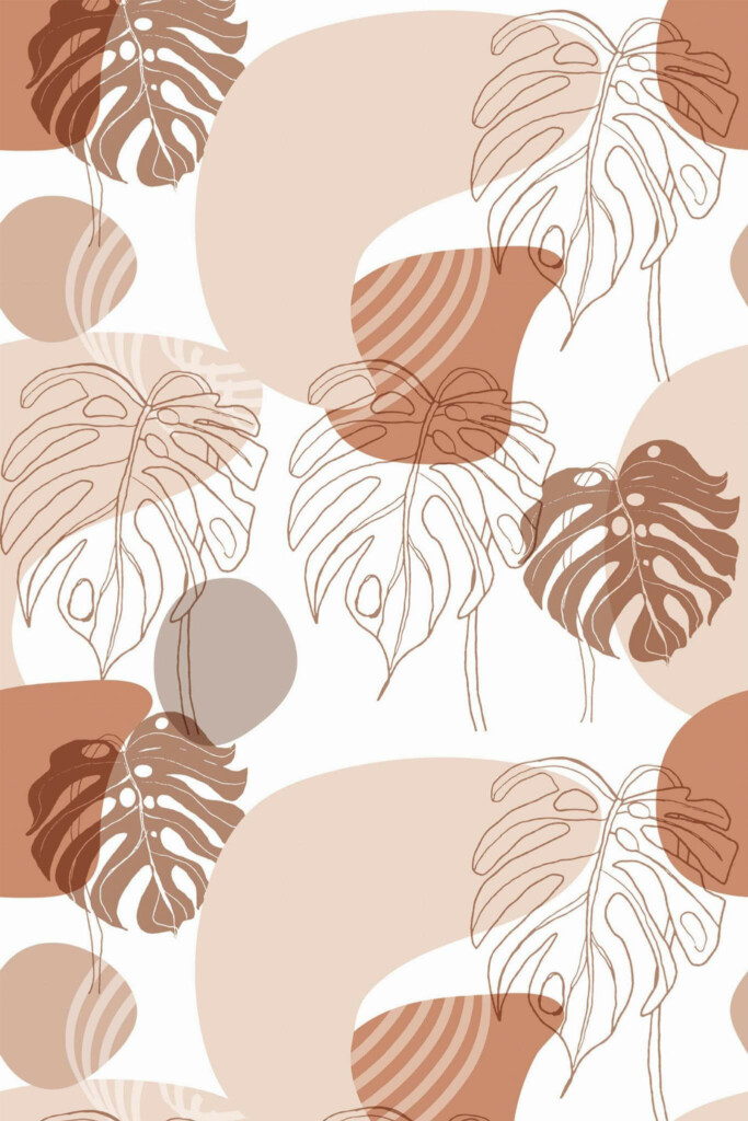 Pattern repeat of Abstract boho leaf removable wallpaper design