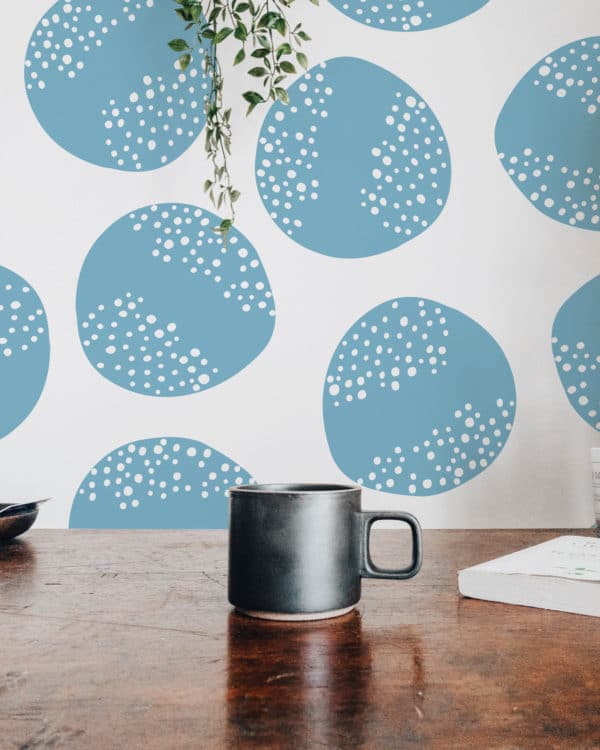 Scandinavian blue circle pattern peel and stick wallpaper