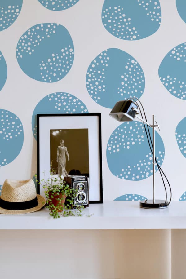 Scandinavian blue circle pattern temporary wallpaper
