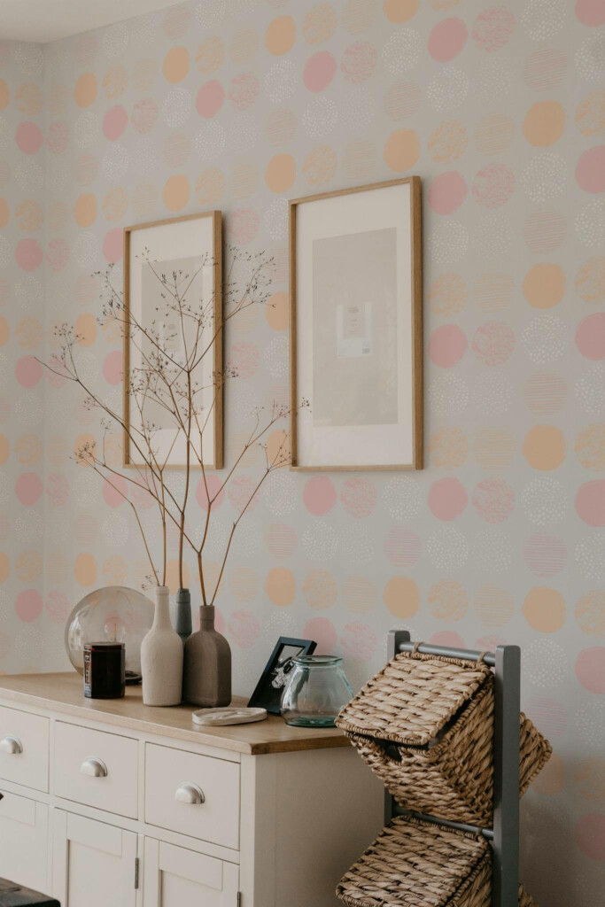 Scandinavian style bedroom decorated with Abstract circles peel and stick wallpaper