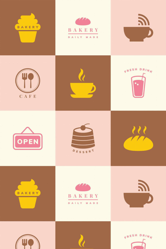 Pattern repeat of Abstract coffee cafe removable wallpaper design