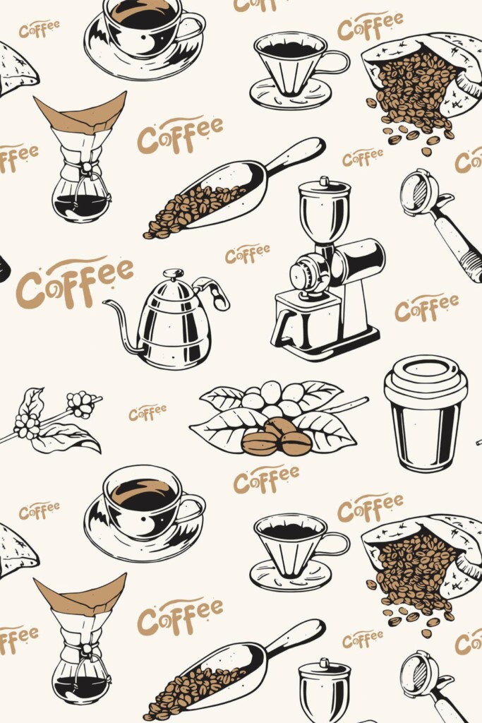 Pattern repeat of Abstract coffee removable wallpaper design
