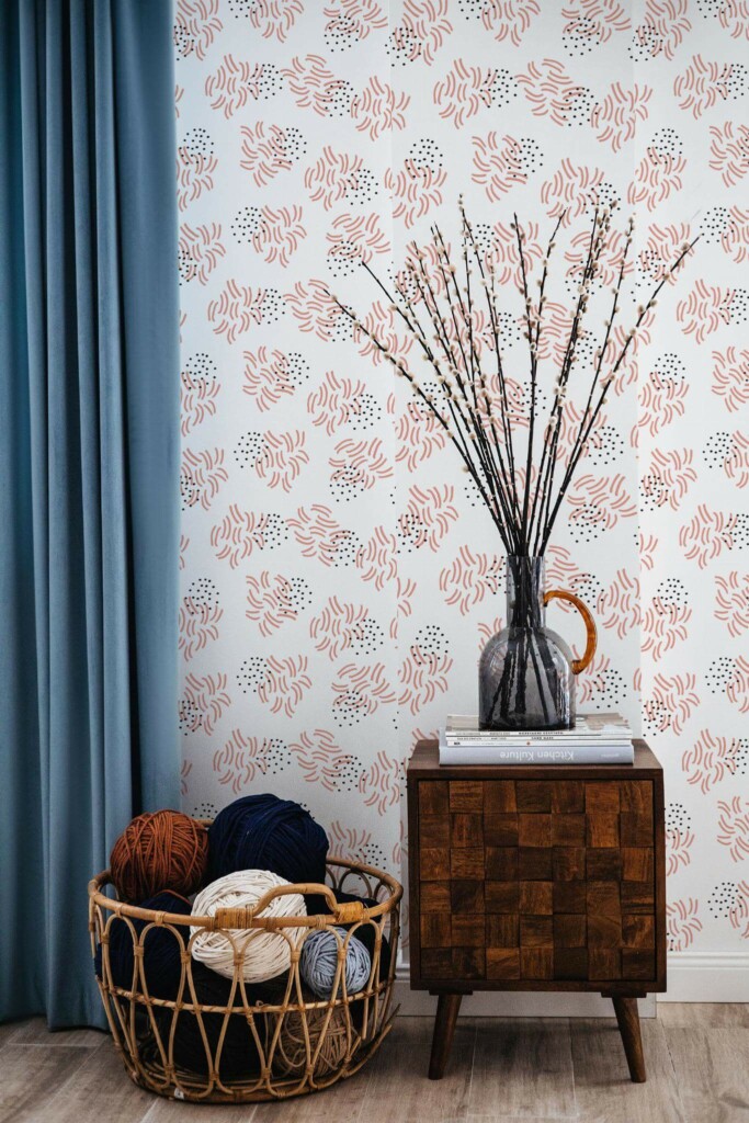 Coastal style living room decorated with Abstract coral peel and stick wallpaper