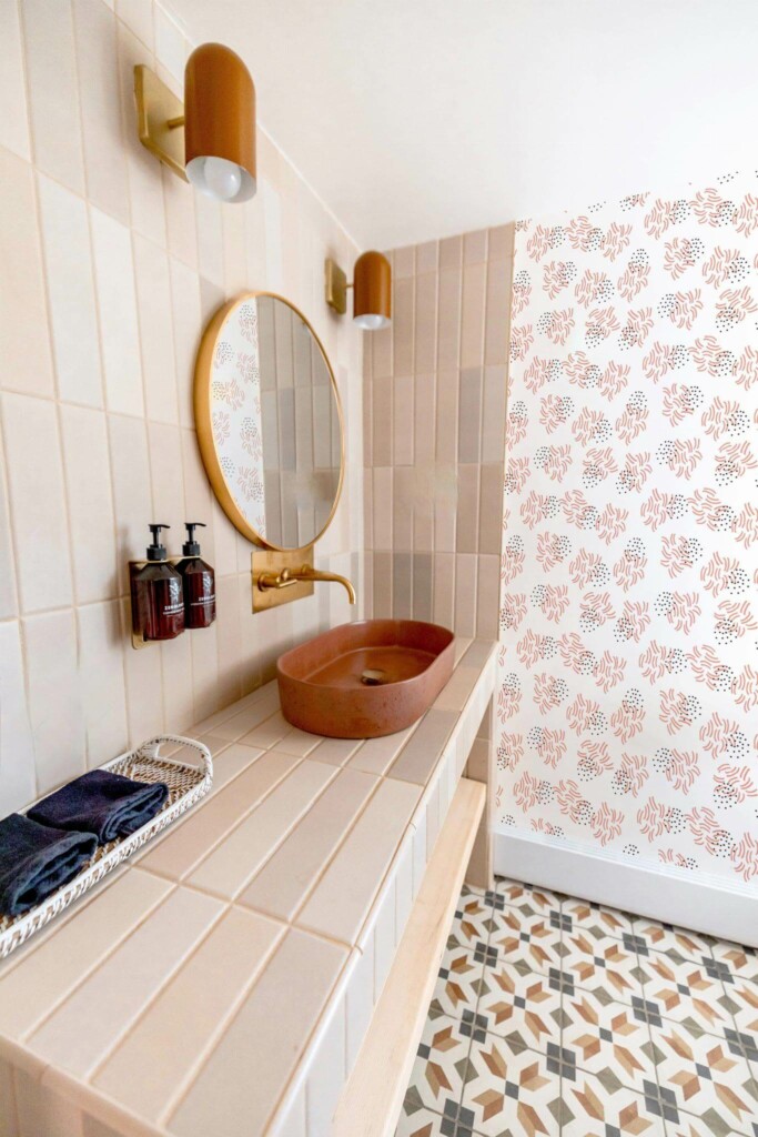 Rustic style bathroom decorated with Abstract coral peel and stick wallpaper