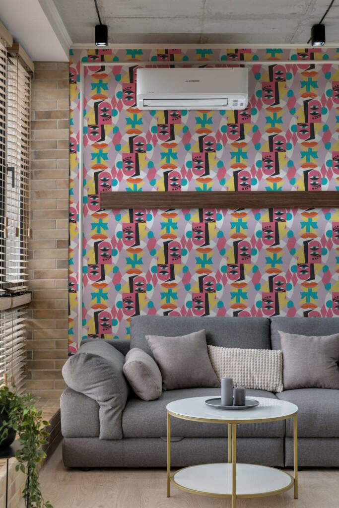Scandinavian style living room decorated with Abstract face peel and stick wallpaper