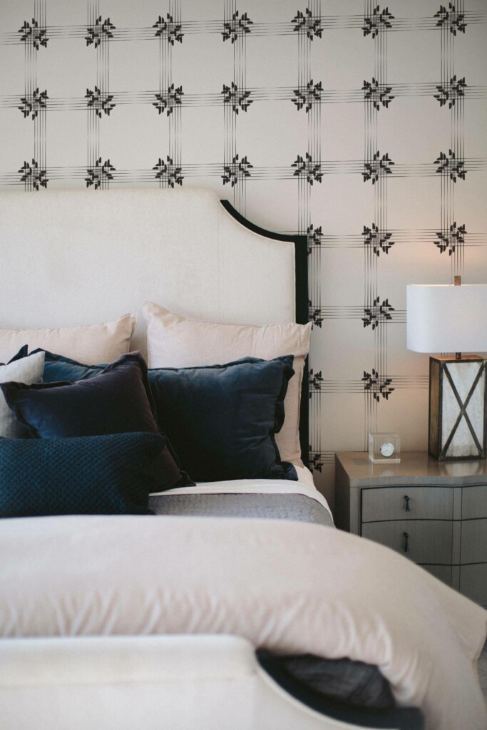 Shabby chic style bedroom decorated with Abstract gingham peel and stick wallpaper