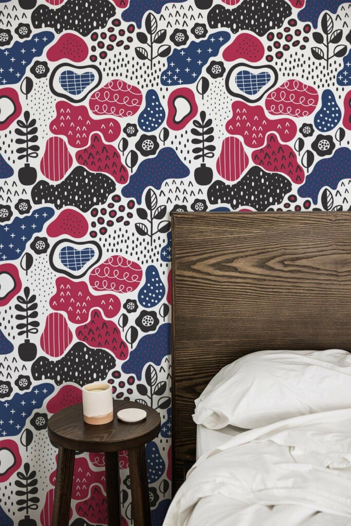 Farmhouse style bedroom decorated with Abstract Independence day peel and stick wallpaper