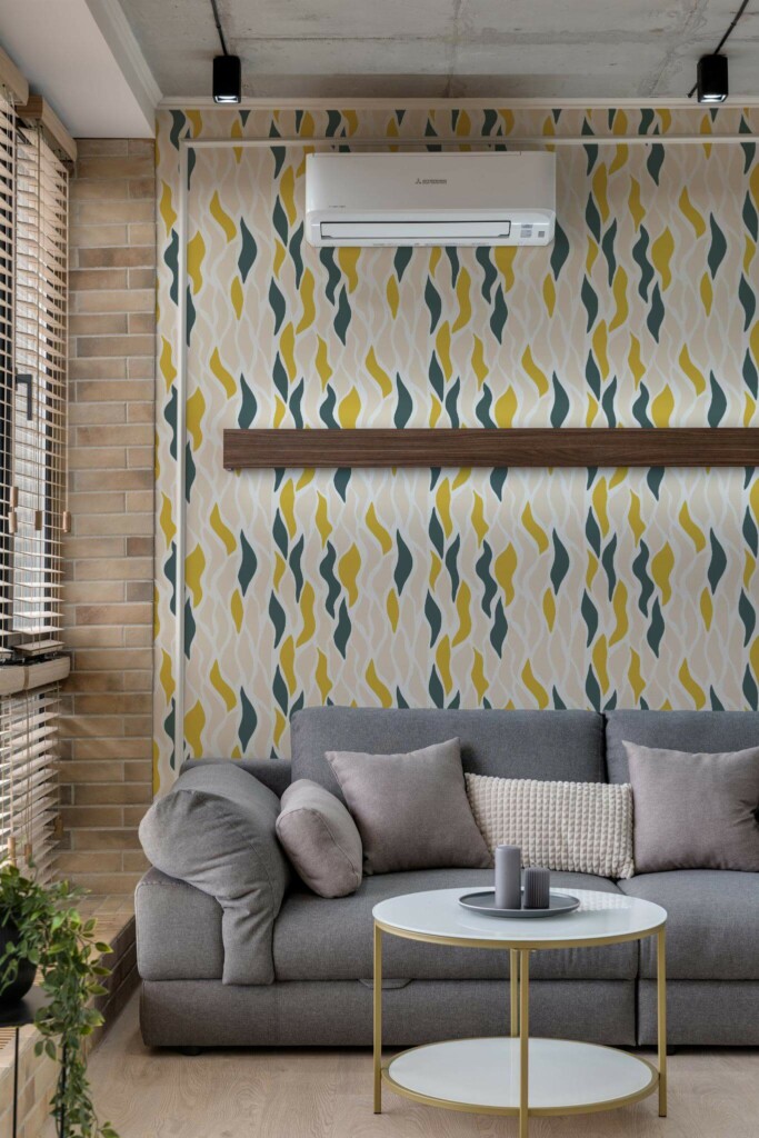 Scandinavian style living room decorated with Abstract leaves peel and stick wallpaper