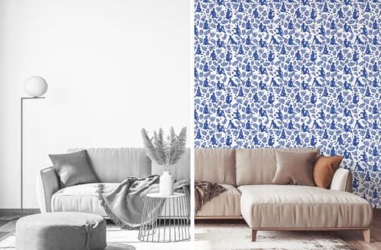 blue and white abstract unpasted wallpaper
