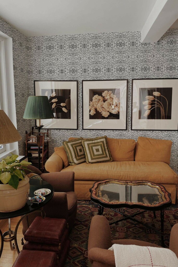 Mid-century eclectic style living room decorated with Abstract pattern peel and stick wallpaper