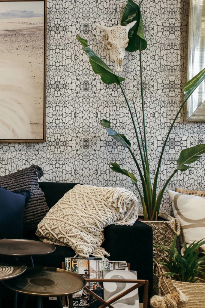 Scandinavian style living room decorated with Abstract pattern peel and stick wallpaper