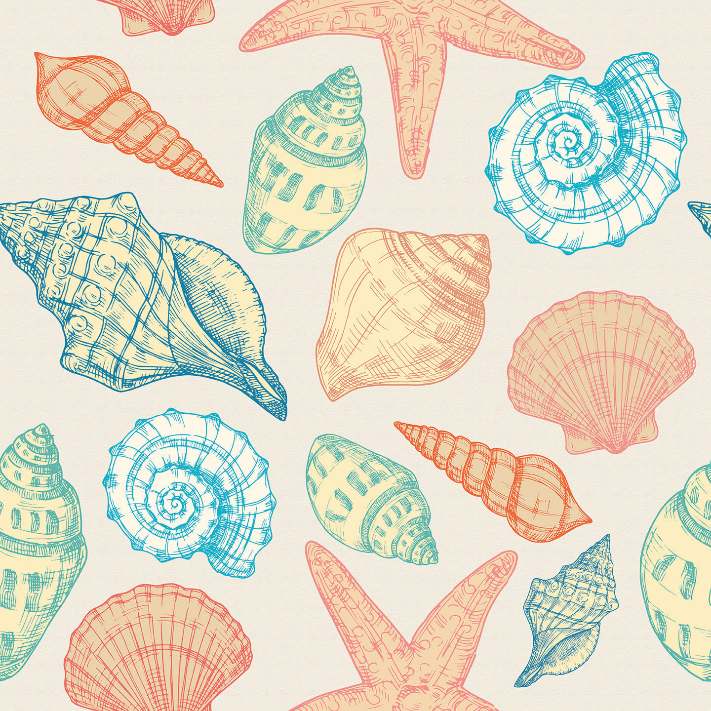 Premium Vector  Seamless pattern with sea shell and starfish illustration  seabed summer in flat style for wallpaper fabric and textiles summer blue  background vector