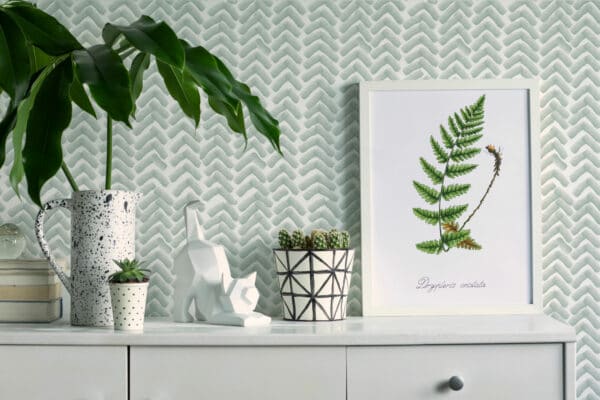 chevron white and green traditional wallpaper