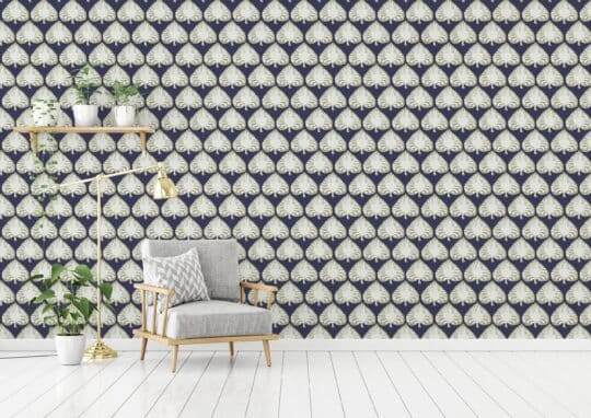palm navy blue traditional wallpaper