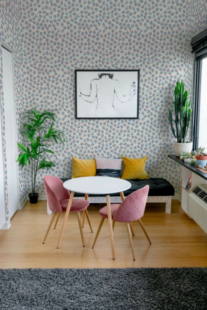 Eclectic style living room decorated with Abstract retro floral peel and stick wallpaper
