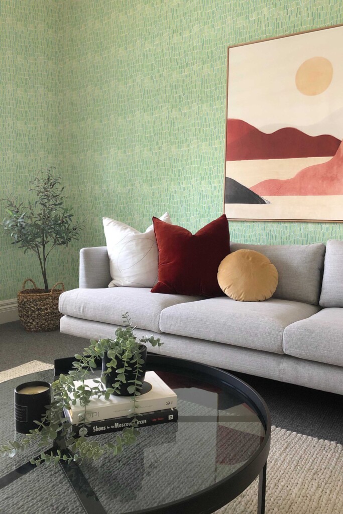 Fancy Walls peel and stick wallpaper in sage green brush stroke pattern with flowing abstract lines