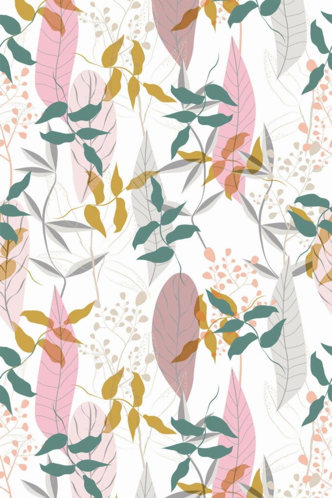 Pattern repeat of Abstract Scandinavian colorful leaf removable wallpaper design