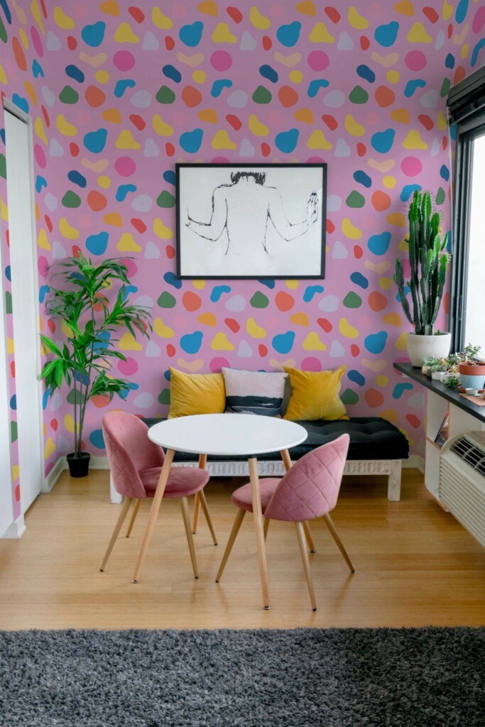 Eclectic style living room decorated with Abstract shapes peel and stick wallpaper