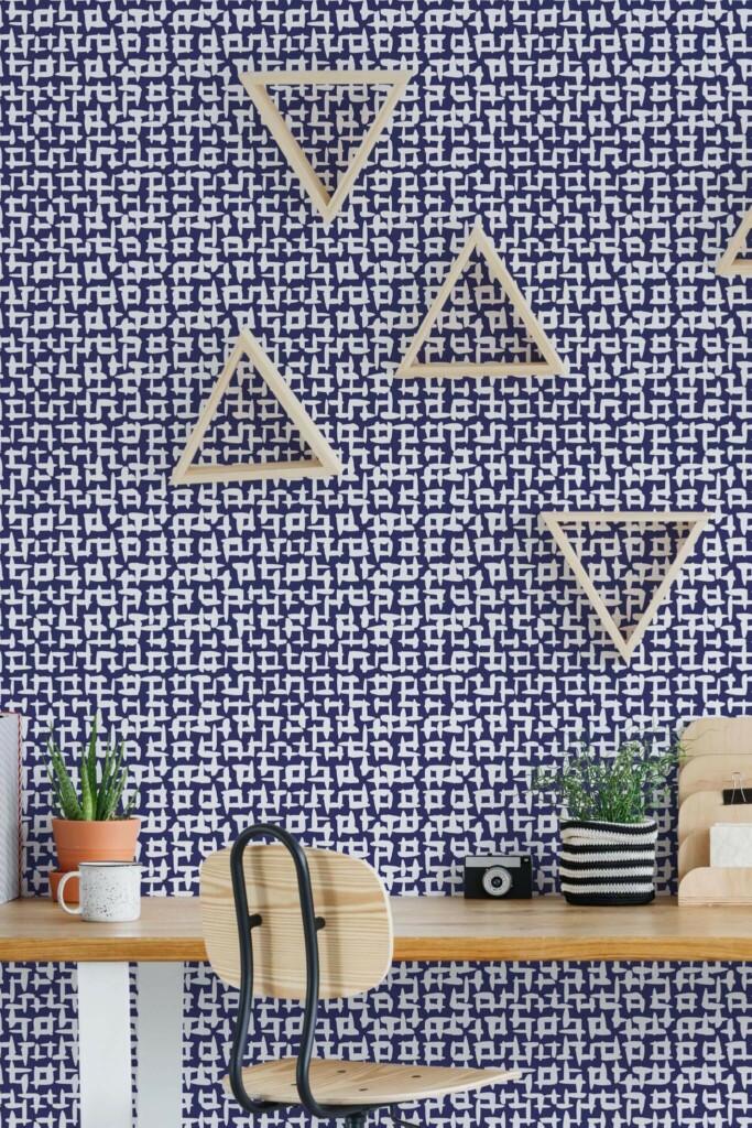 Scandinavian style home office decorated with Abstract square peel and stick wallpaper
