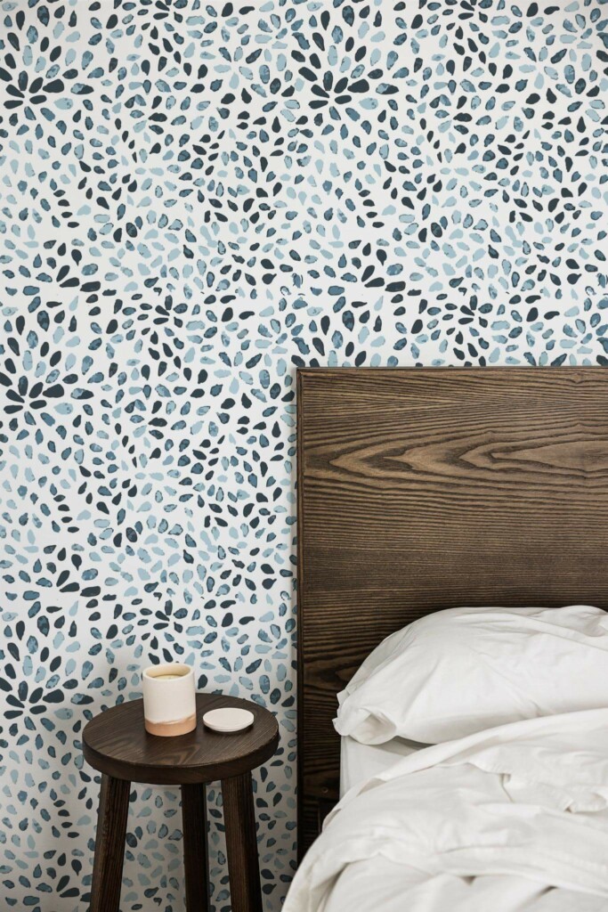 Farmhouse style bedroom decorated with Abstract watercolor peel and stick wallpaper