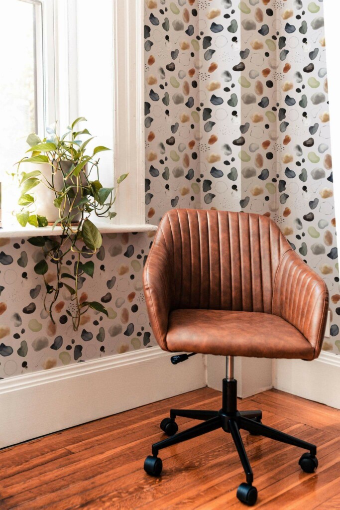 Mid-century modern style living room decorated with Abstract watercolor terrazzo peel and stick wallpaper