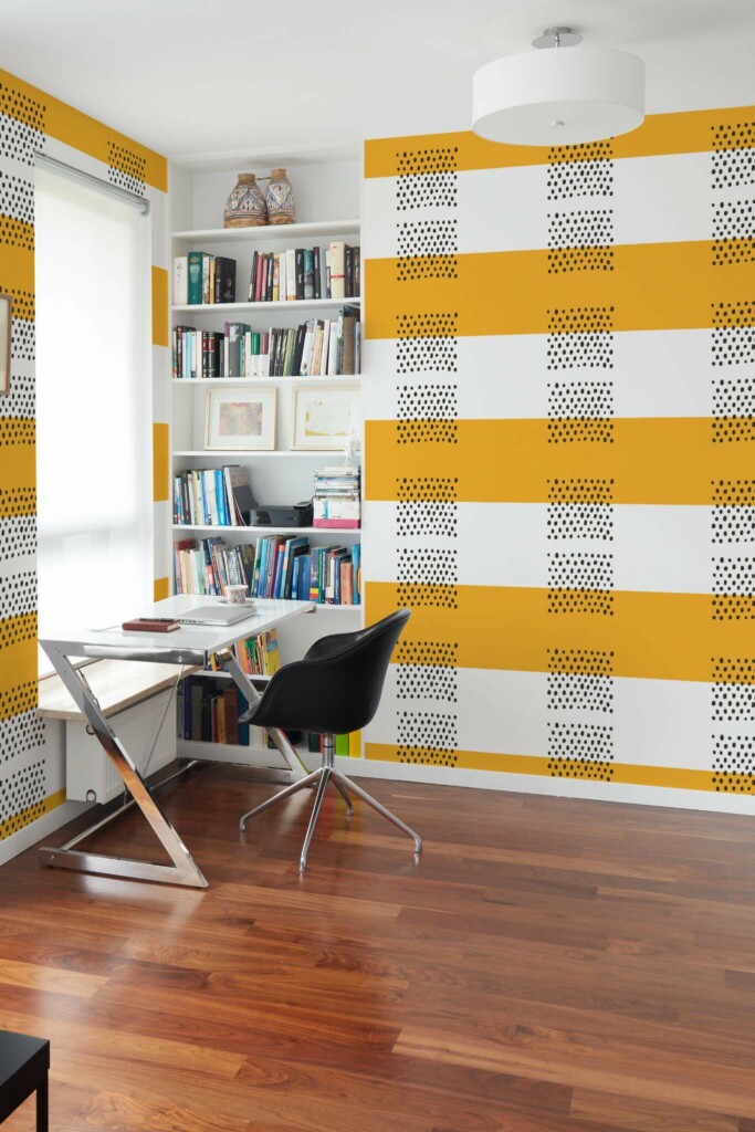 Minimal style home office decorated with Abstract wide stripe peel and stick wallpaper