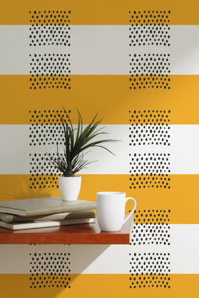 Scandinavian style accent wall decorated with Abstract wide stripe peel and stick wallpaper