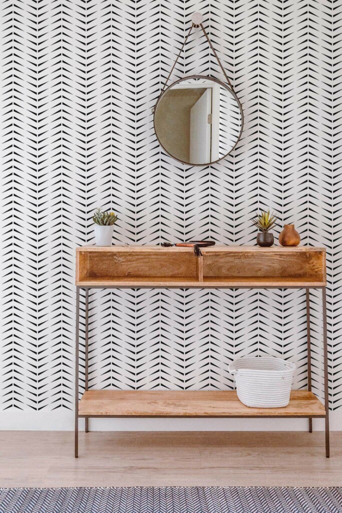 Contemporary style entryway decorated with Accent herringbone peel and stick wallpaper