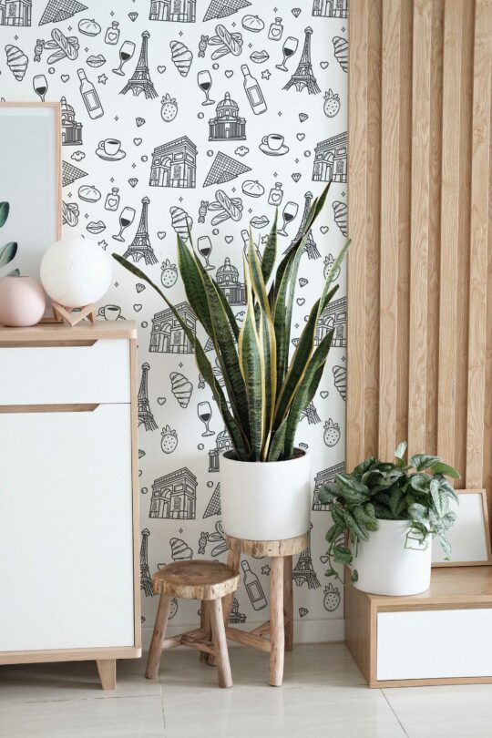 black and white elements unpasted wallpaper