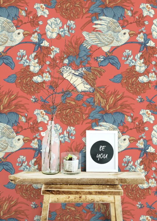 vintage chinoiserie red traditional wallpaper