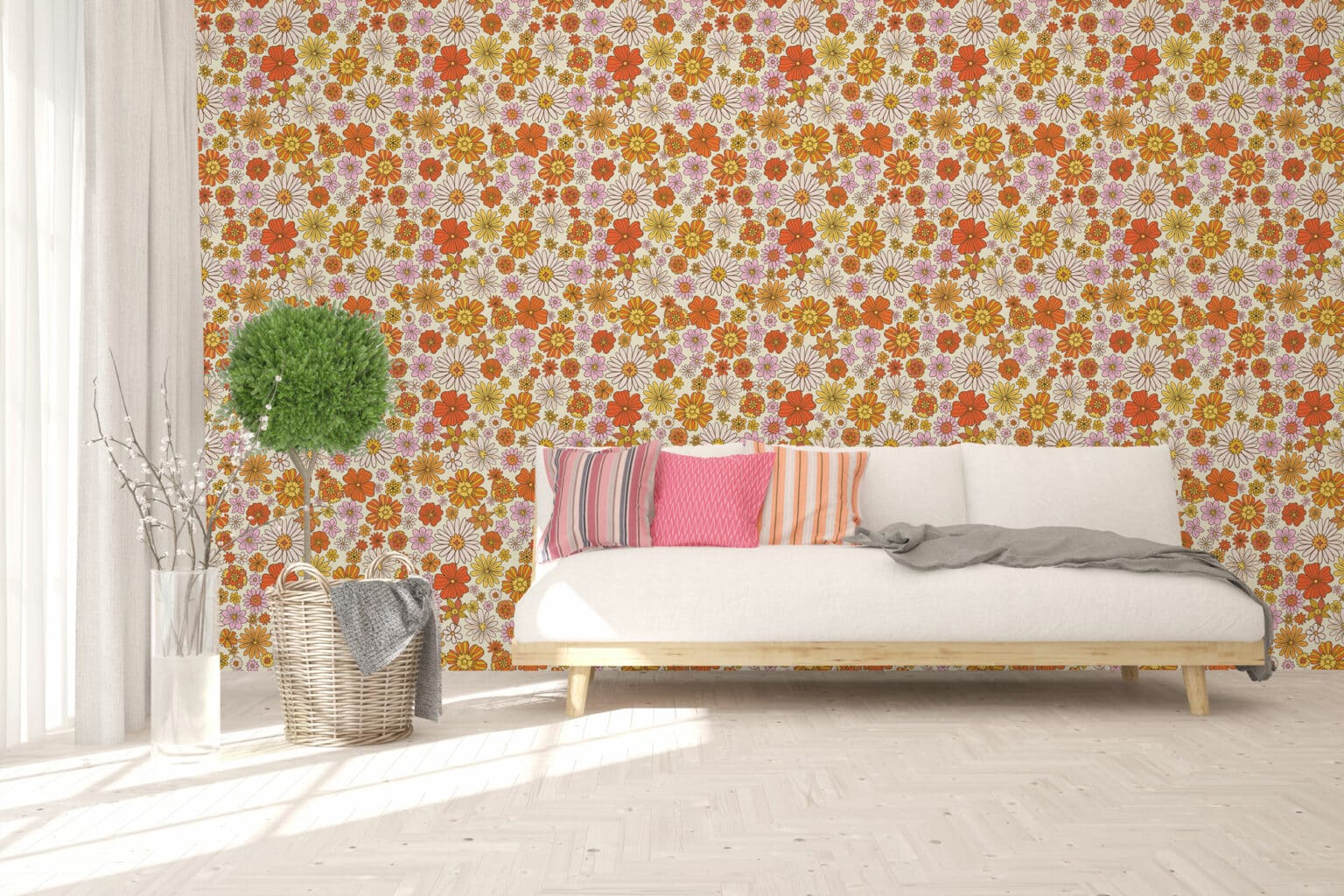 70s floral Wallpaper - Peel and Stick or Non-Pasted