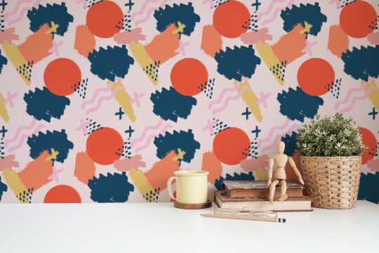 colorful pink red and blue traditional wallpaper